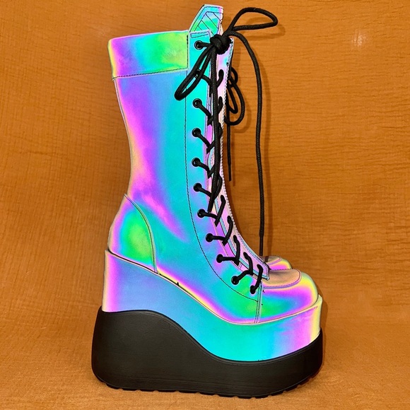 Demonia Shoes Demonia Void18 Reflective Tiered Platform Boots